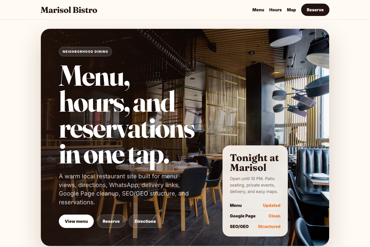 Restaurant website example screenshot